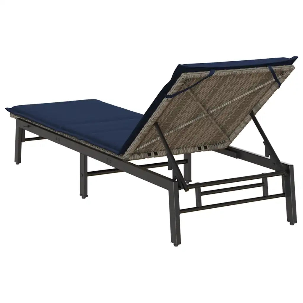 vidaXL Lettino Prendisole con Cuscino Grigio in Polyrattan