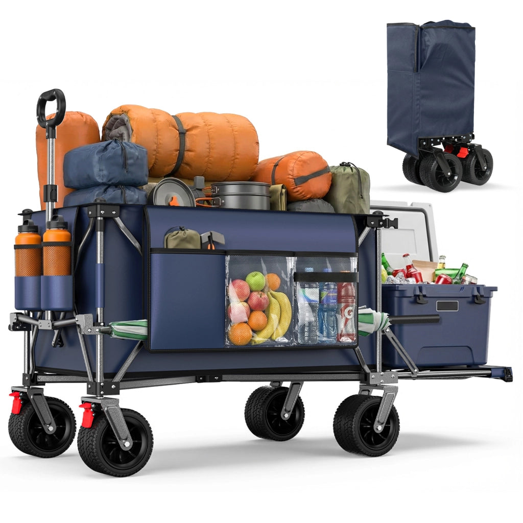 CARRELLO PIEGHEVOLE 140 cm in acciaio e tessuto Oxford Blu Grigio con sponda estensibile