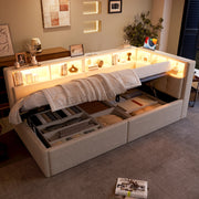Letto Giorno - Zephmum- 90¡Á200 cm, beige, USB/Type-C, illuminazione LED, idraulico
