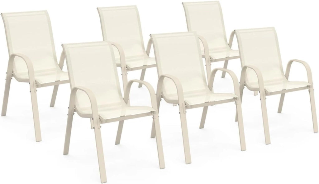 Set di 6 sedie da giardino impilabili LYMA in metallo e textilene in beige