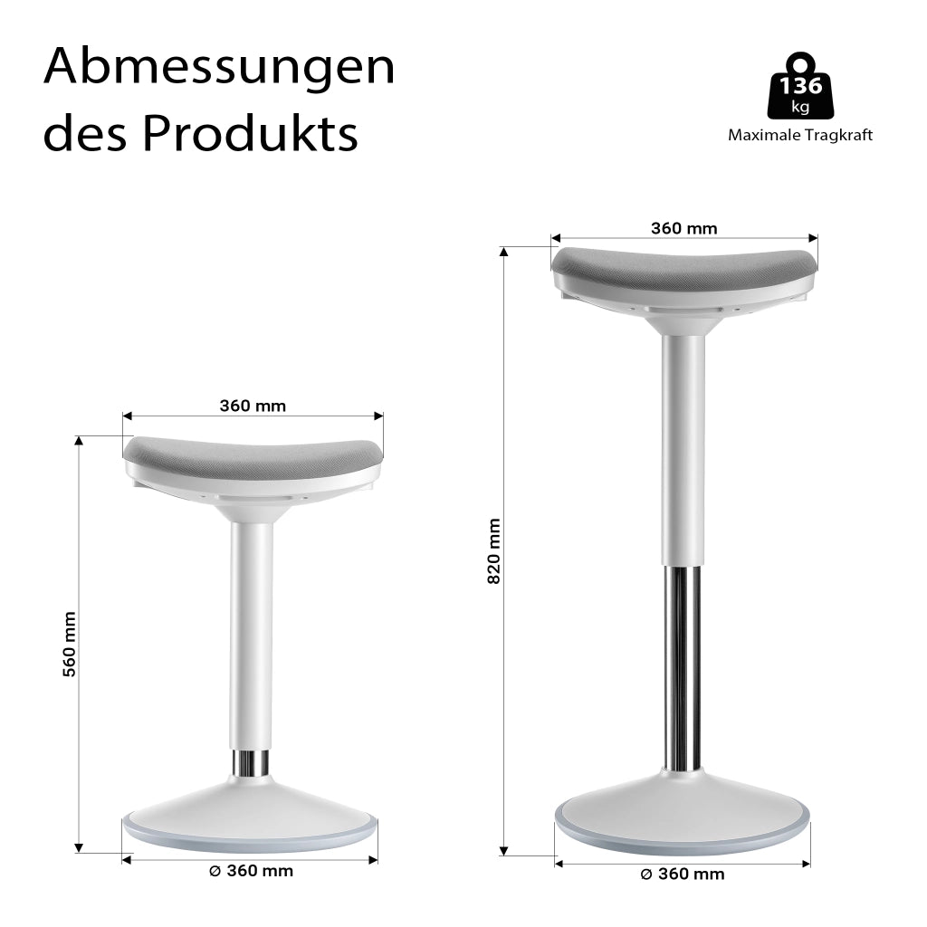 Sgabello sit stand grigio, sgabello girevole regolabile in altezza fino a 82 cm, max 135 kg, sgabello ergonomico per casa, ufficio, officina