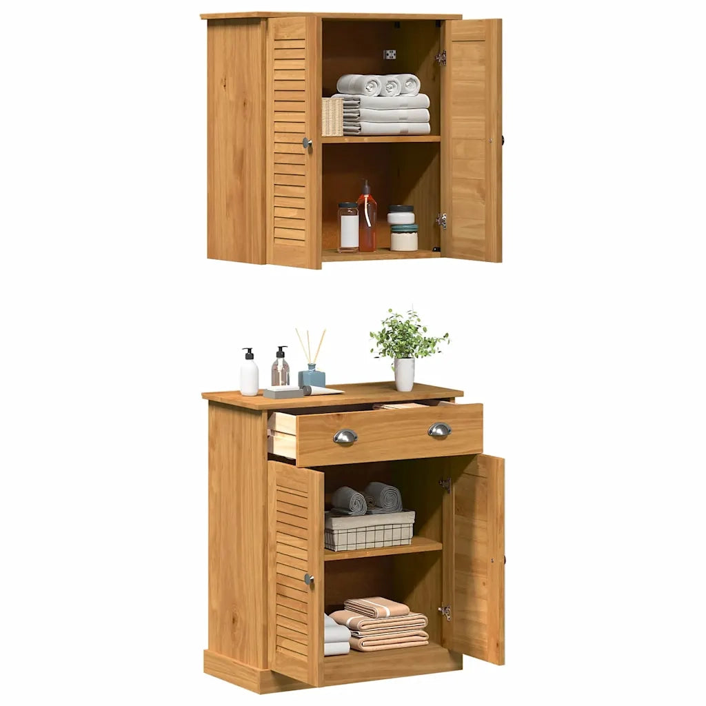 Set di mobili per il Bagno | Armadio da bagno VIGO 2 pz Marrone e Marrone Miele