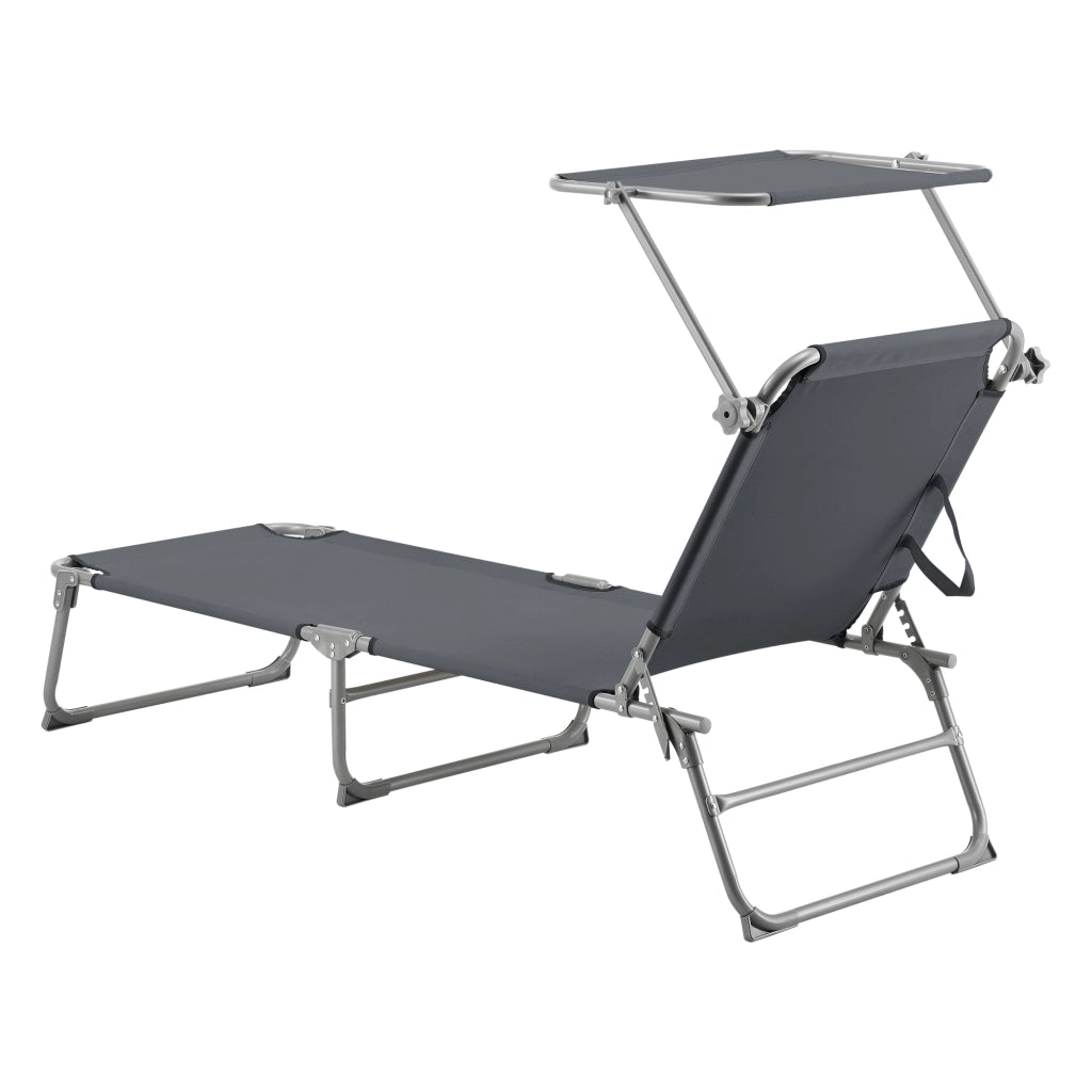 Lettino Prendisole Getaria con Tettuccio Parasole Sdraio Portatile - Grigio Scuro [en.casa]
