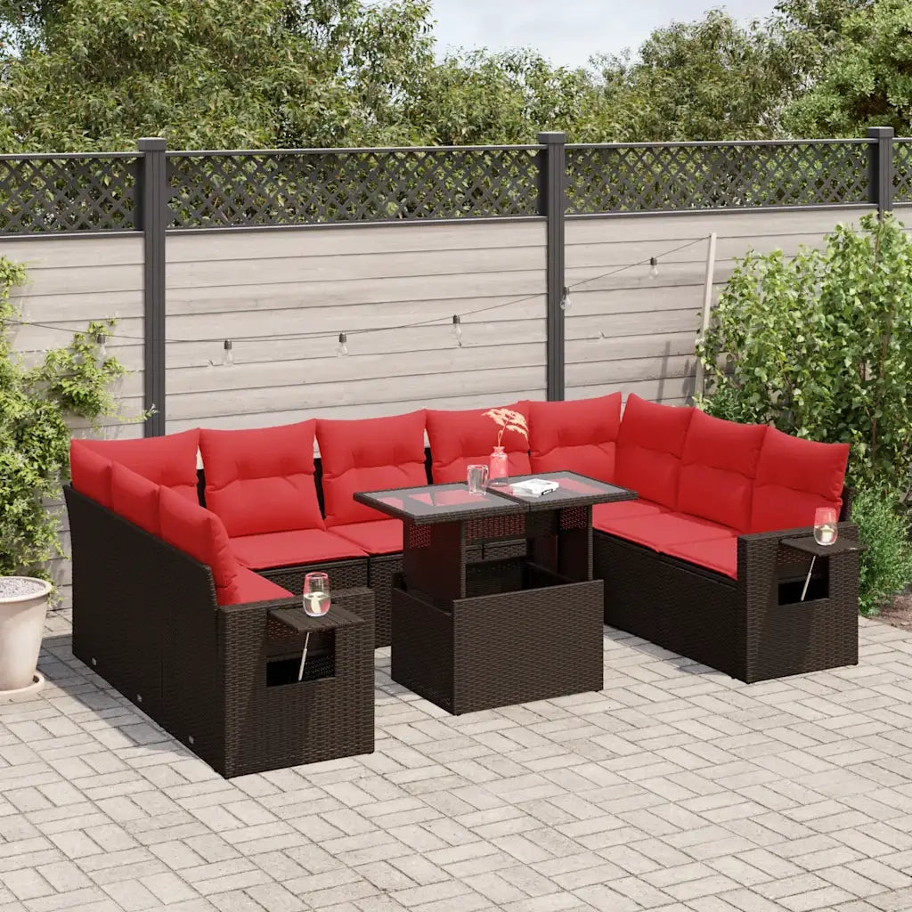 Set Divani da Giardino 10 pz con Cuscini Marrone in Polyrattan 3268114