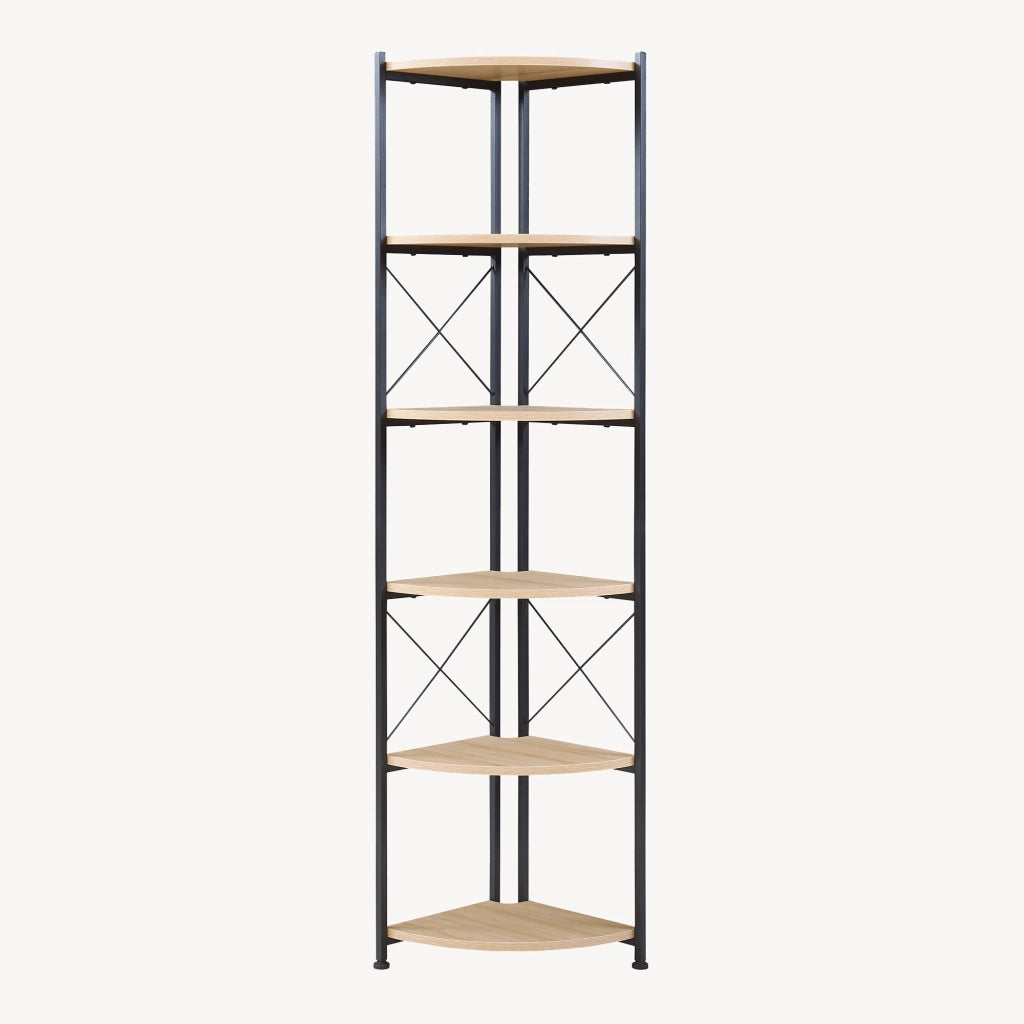 Scaffale Angolare Ulfborg con 6 Ripiani 160 x 30 x 30 cm - Nero / Effetto Rovere [en.casa]