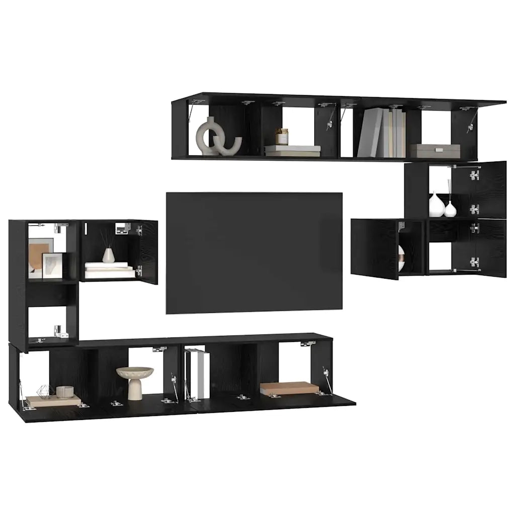 Unità TV Montaggio a parete 4 pcs Rovere Nero Legno multistrato 3393493