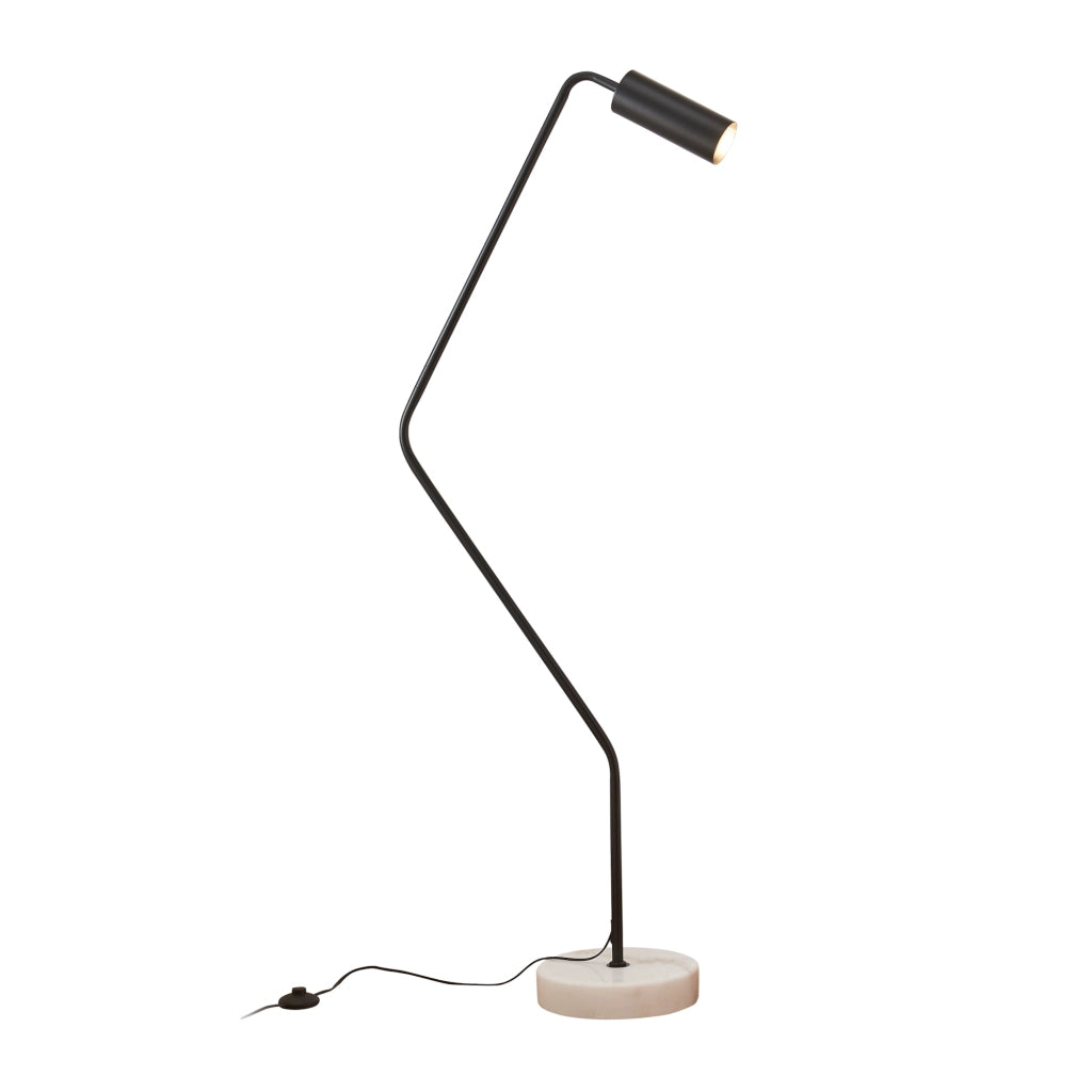 Lampada da Terra Vatka in Metallo Nero con Paralume Cilindrico e Base in Marmo Bianco lux.pro