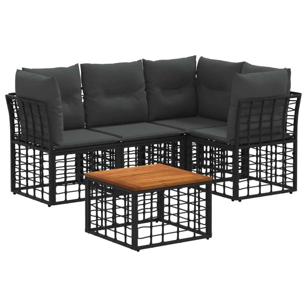 Set di divani da esterno 5 pcs Nero e Grigio scuro Poliestere