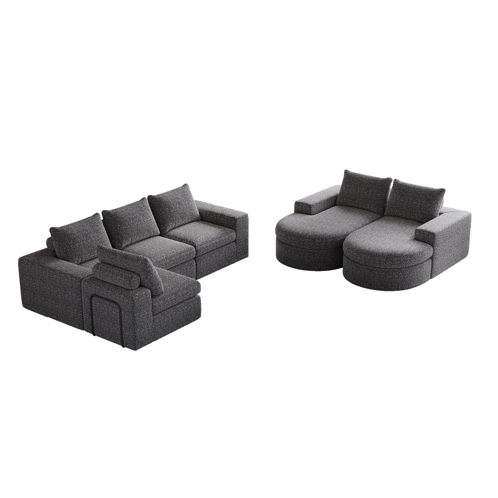 Divano angolare con chaise longue ¨C MINIMAL ¨C Velluto chenille, modulare, 2 pezzi