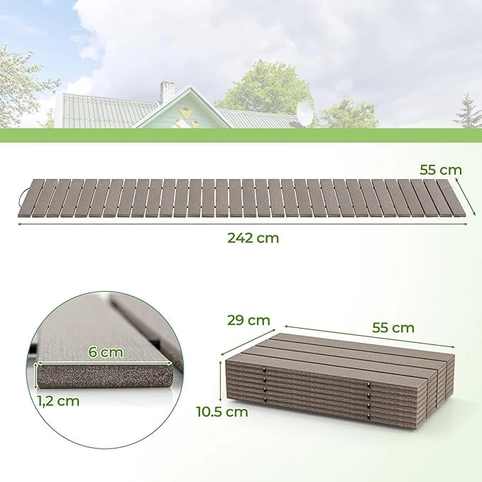 Percorso Giardino 242 cm, Passerella Dritta da Esterno con Connessione a Filo Metallico, Superficie Antiscivolo, Sentiero da Giardino Resistente alle Intemperie (242 x 55 x 1,2 cm)