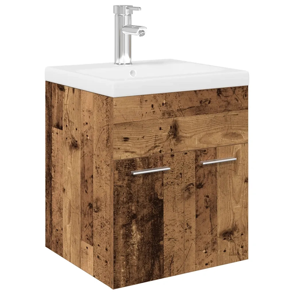 Mobile da Bagno con Lavabo | Armadio Lavabo Integrato e Rubinetto Legno Antico