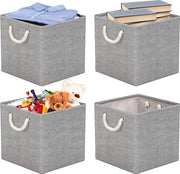 Scatola di archiviazione in tessuto, 30 x 30 cm, confezione da 4, scatola di archiviazione pieghevole per tessuti, ideale per mensole Kallax, camera da letto, camera dei bambini, grigio