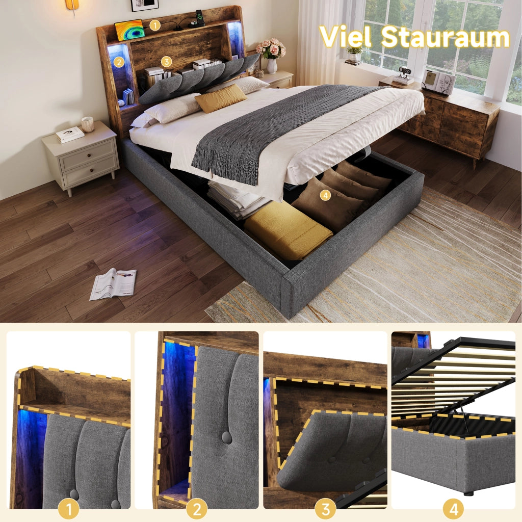letto imbottito lino grigio 90 x 200 cm