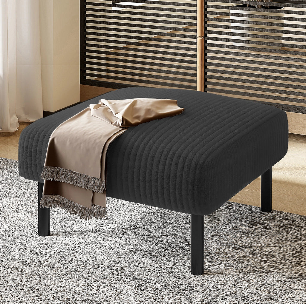 Pouf in corduroy grigio 56 x 51 x 39 cm con struttura in metallo; versatile per soggiorno e camera da letto