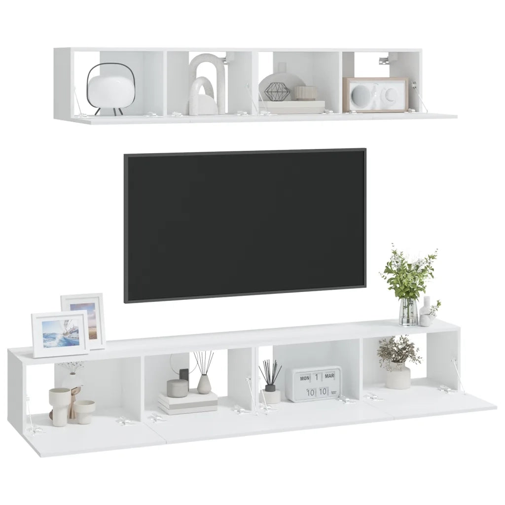 Set di Mobili Porta TV 4 pz | Armadietto TV | Mobile Porta TV Bianco in Legno Multistrato