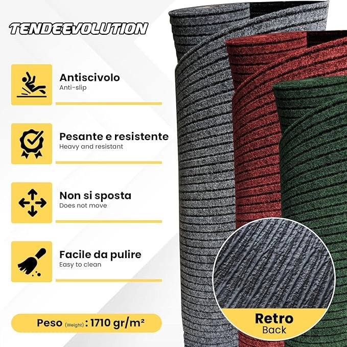 Tappeto Zerbino Grigio Antiscivolo, Altezza 2M - Vendita al Metro, Resistente, Interno/Esterno, Camper, Barche