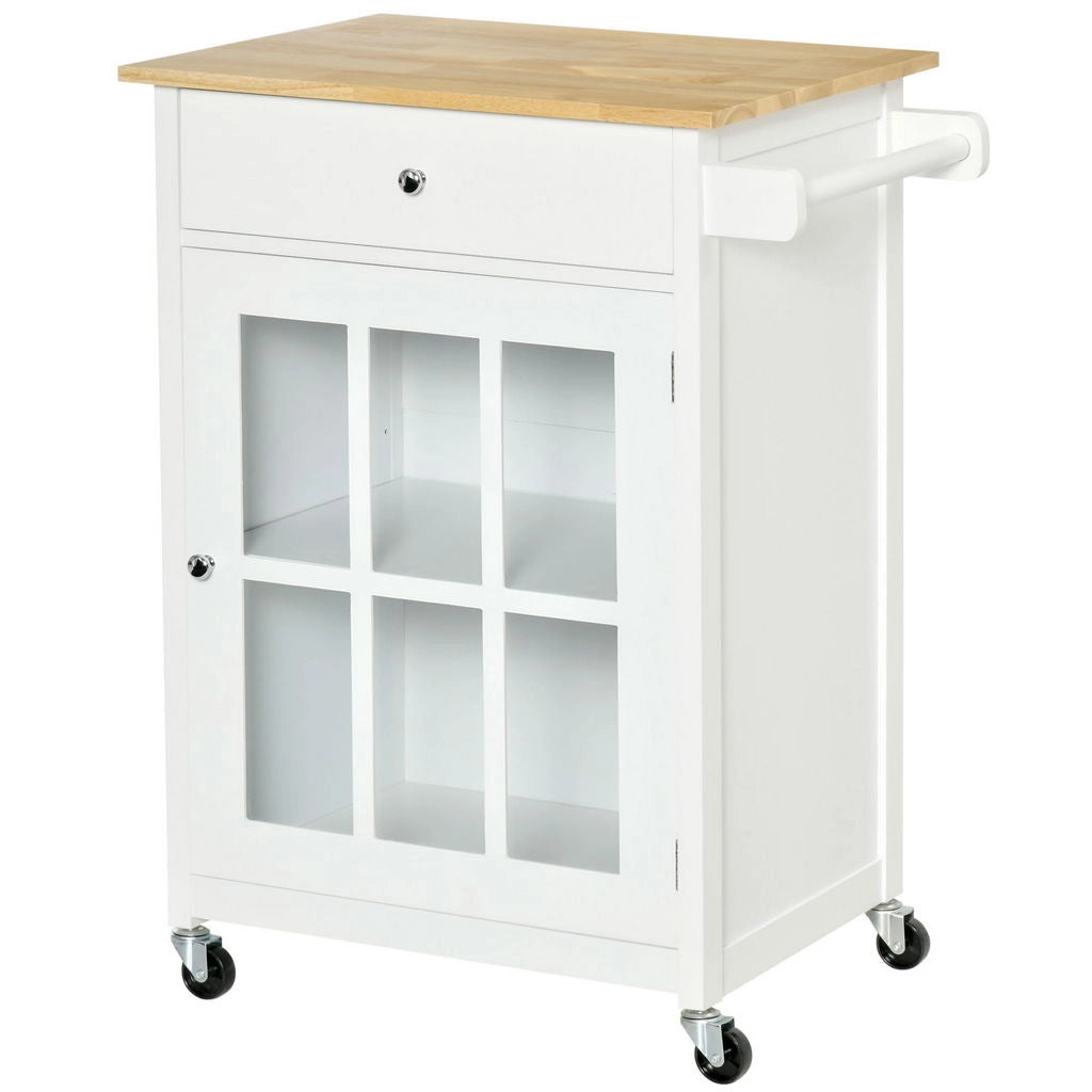 CARRELLO DA CUCINA CON CASSETTO E ANTA A VETRO 67X48X86.5 CM  BIANCO