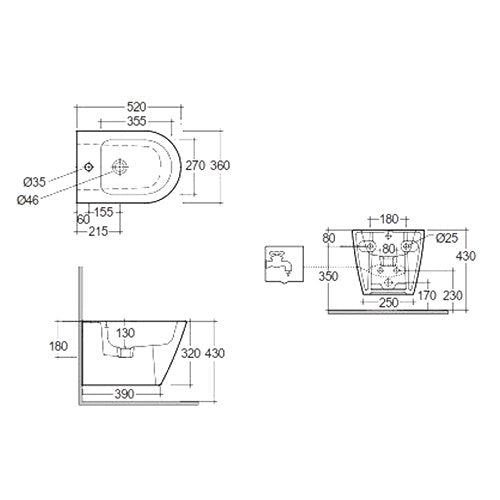 Sanitari sospesi opaco FEELING Rak Ceramics: vaso, bidet, copriwater soft-close Nero Opaco