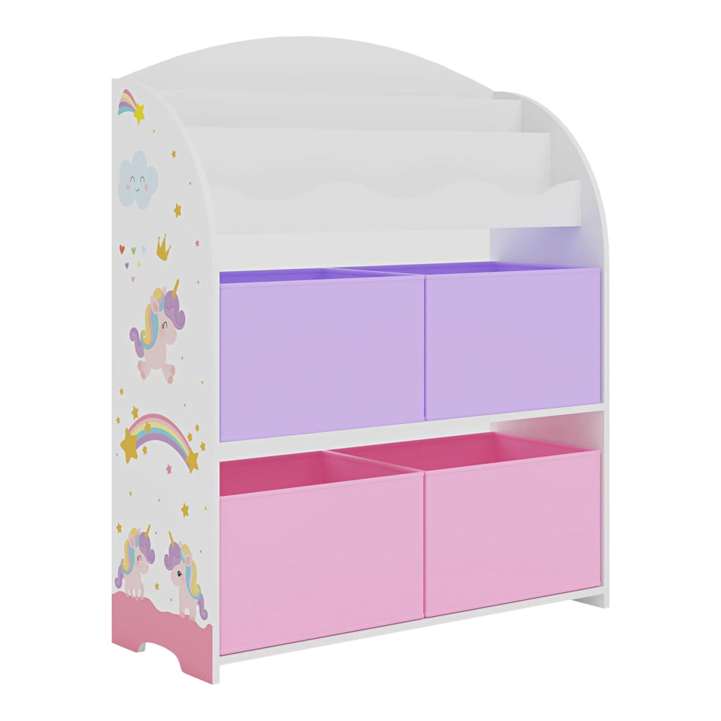Scaffale dal design senza tempo per soggiorno/camera da letto mobiletto portaoggetti per bambini con motivo unicorno 98 x 83 x 30 cm bianco viola rosa 03_0011314