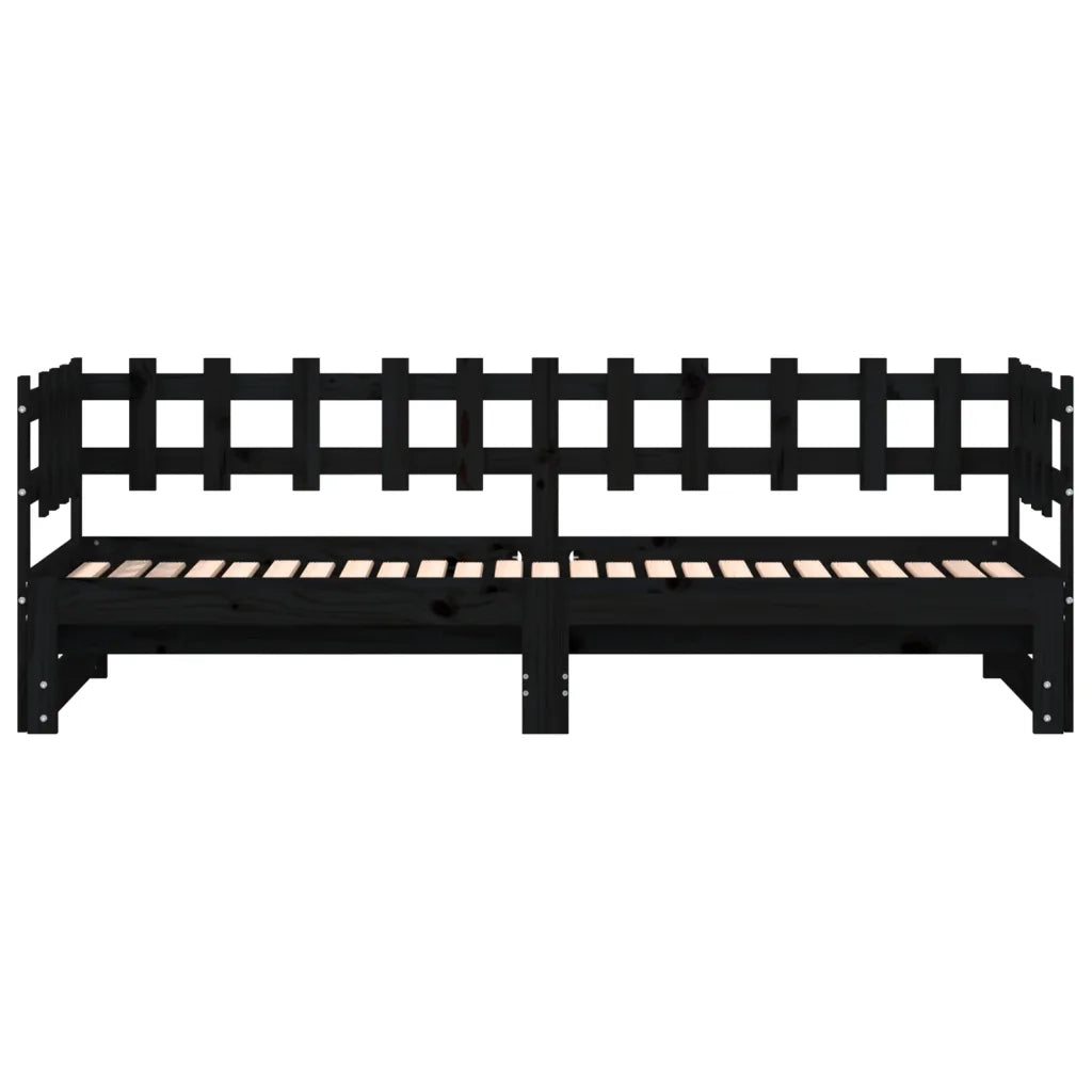 Dormeuse Estraibile Nera 2x(90x200) cm Legno Massello di Pino 840390