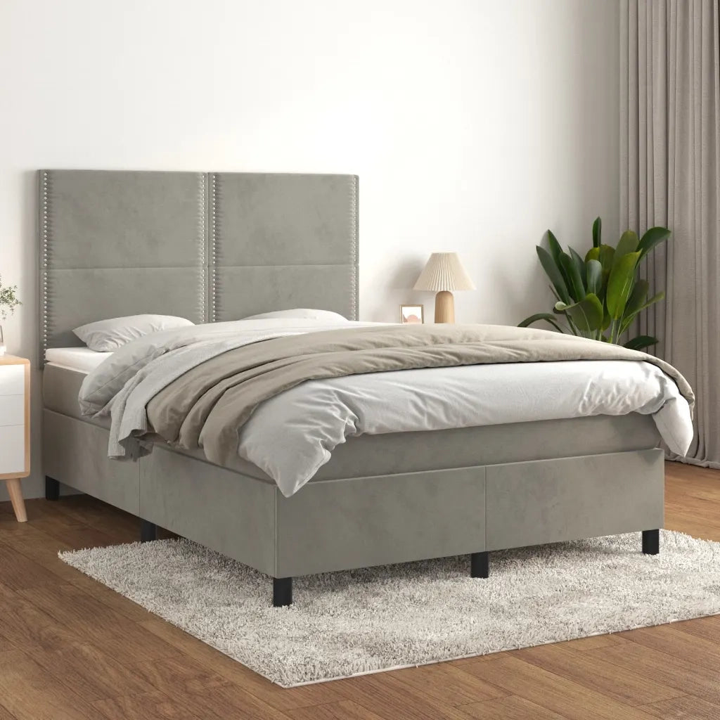 Giroletto a Molle con Materasso Grigio Chiaro 140x190cm Velluto 3142959