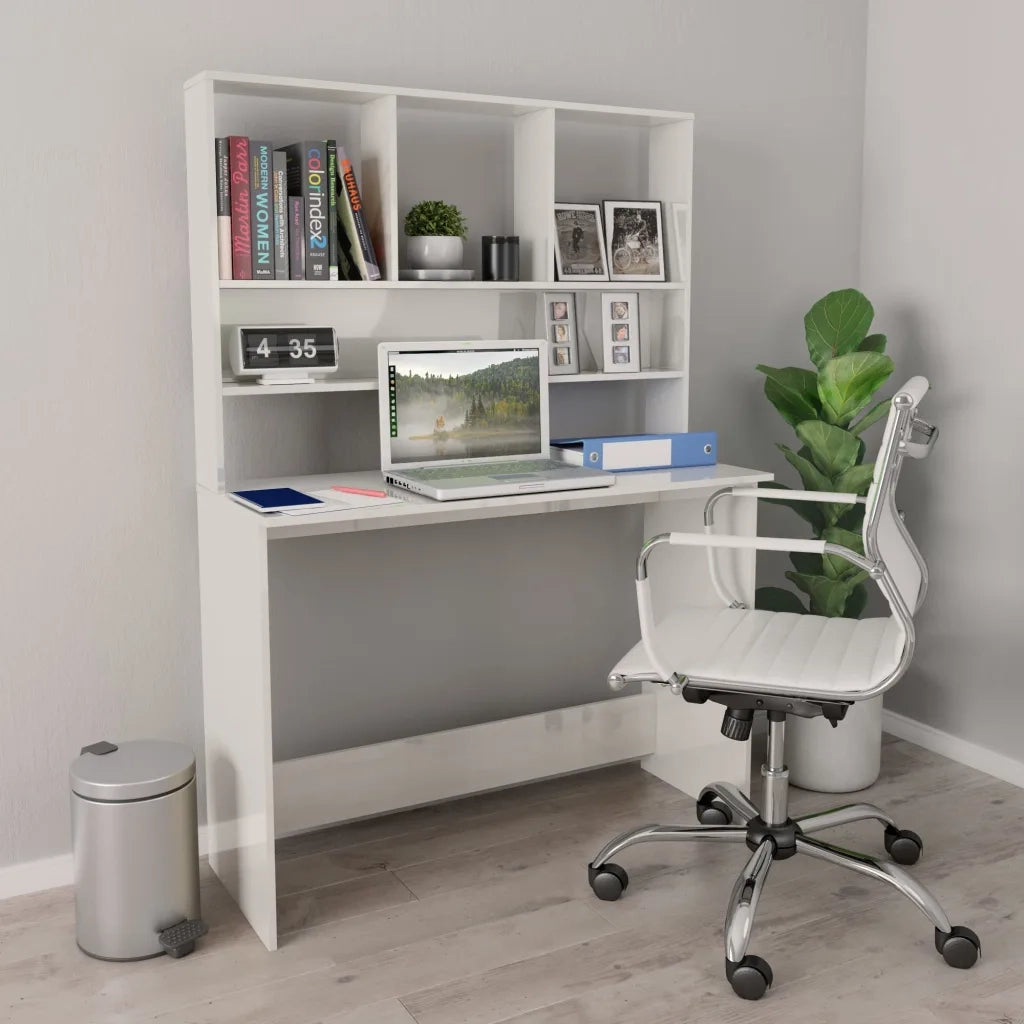 Scrivania Mensole Bianco Lucido 110x45x157 cm Legno Multistrato 800393