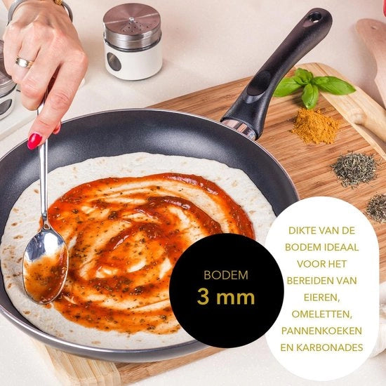 Padella in Alluminio Universale con Antiscivolo 24 cm - Piastra Induzione - Padella per Induzione, Gas e Elettrica - Diametro 24 cm - Zavorra in Alluminio - Nero - Qualità Eccellente Piastra per Pofferte