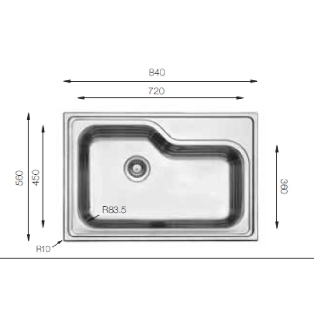 Lavello da cucina monovasca 84x56 cm