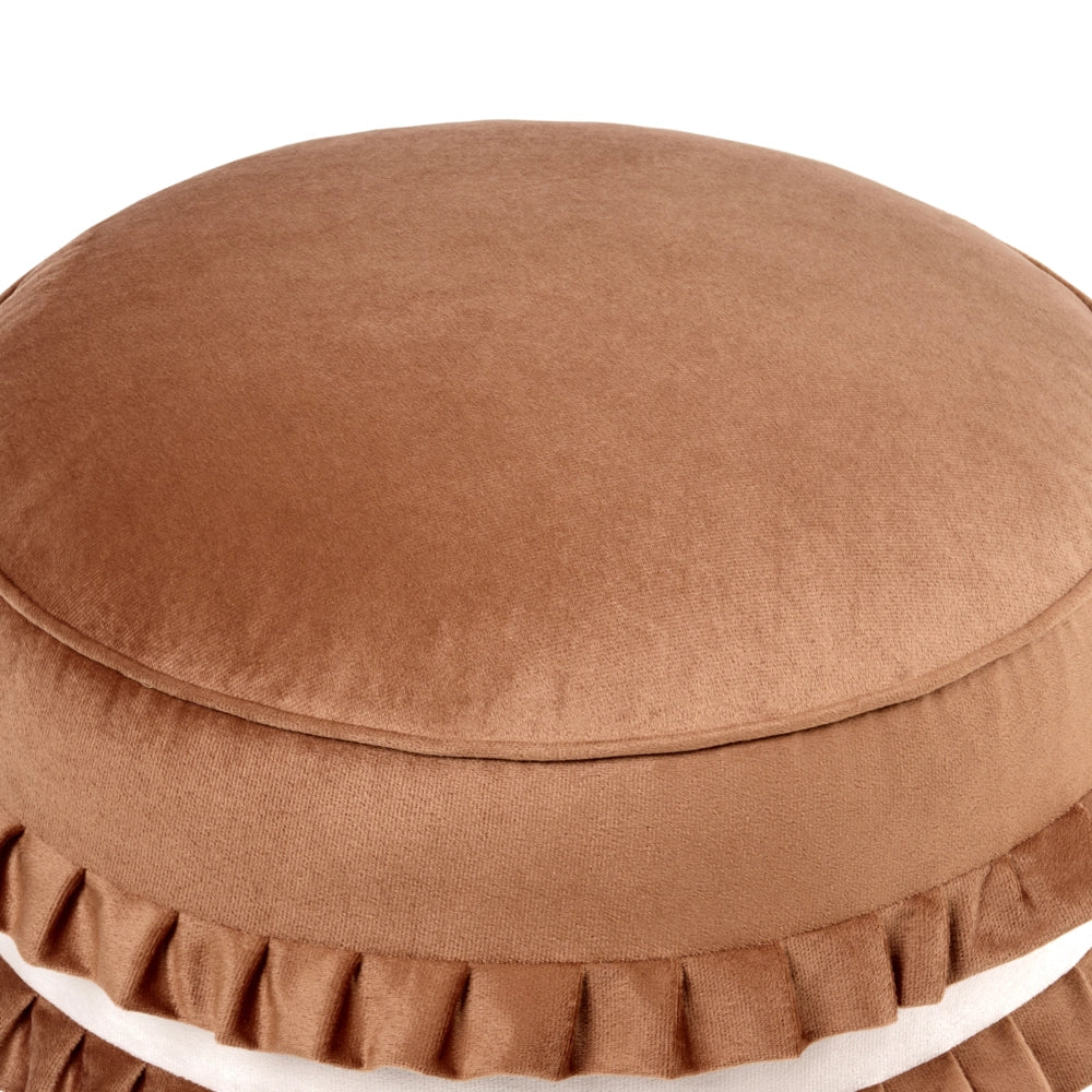 Pouf in velluto marrone 50 x 50 x 30 cm Pouf Seduta decorativa rotonda Stile moderno Soggiorno Camera da letto