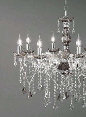 LAMPADARIO DAMASCO 6 LUCI FUME' E CROMO ATTACCO E14 D.75CM