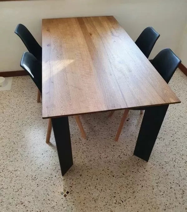 Tavolo fisso in legno rovere nodato 180x90 spessore 4 cm gambe metallo (1664) - Mobili 2G