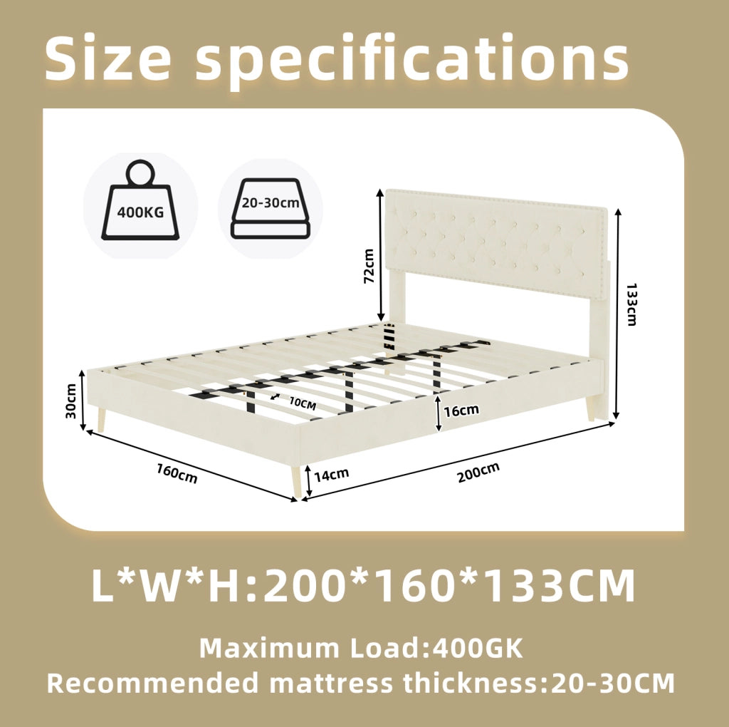 Letto con testiera alta in velluto Dutch 160 x 200 cm beige