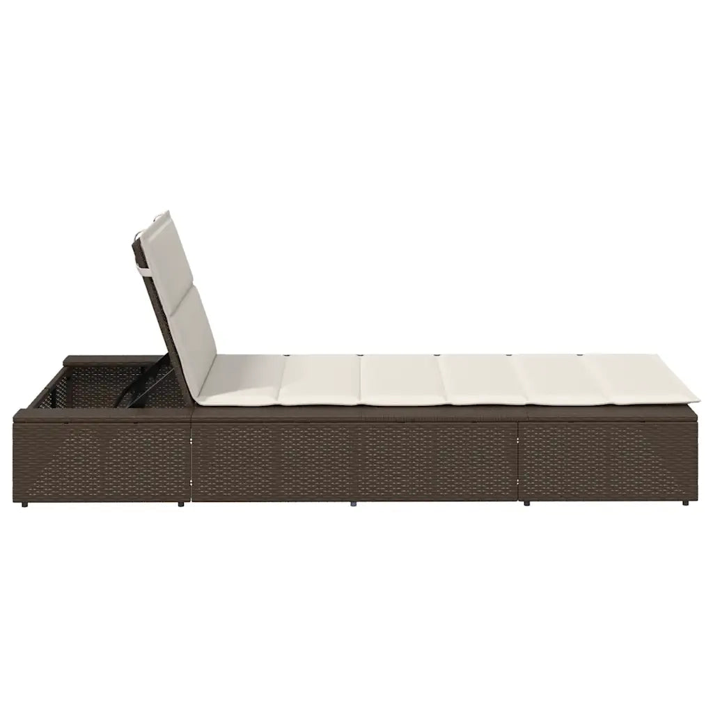 Lettino Prendisole | Sdraio da giardino | Lettino da sole con Cuscino Galleggiante Marrone Polyrattan