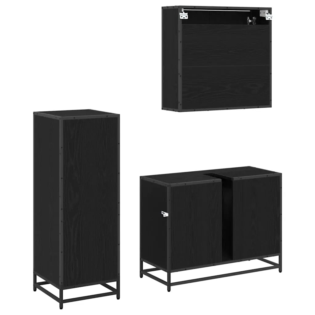 Set di mobili per il bagno 3 pcs Rovere Nero Legno multistrato 3402496