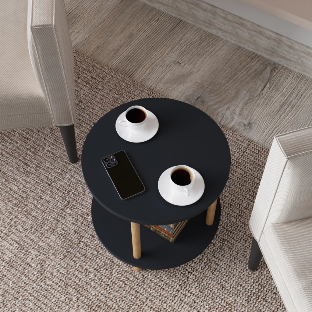 Tavolino Rotondo VES con 2 Piani di Appoggio 49xØ42 cm Grigio [en.casa]
