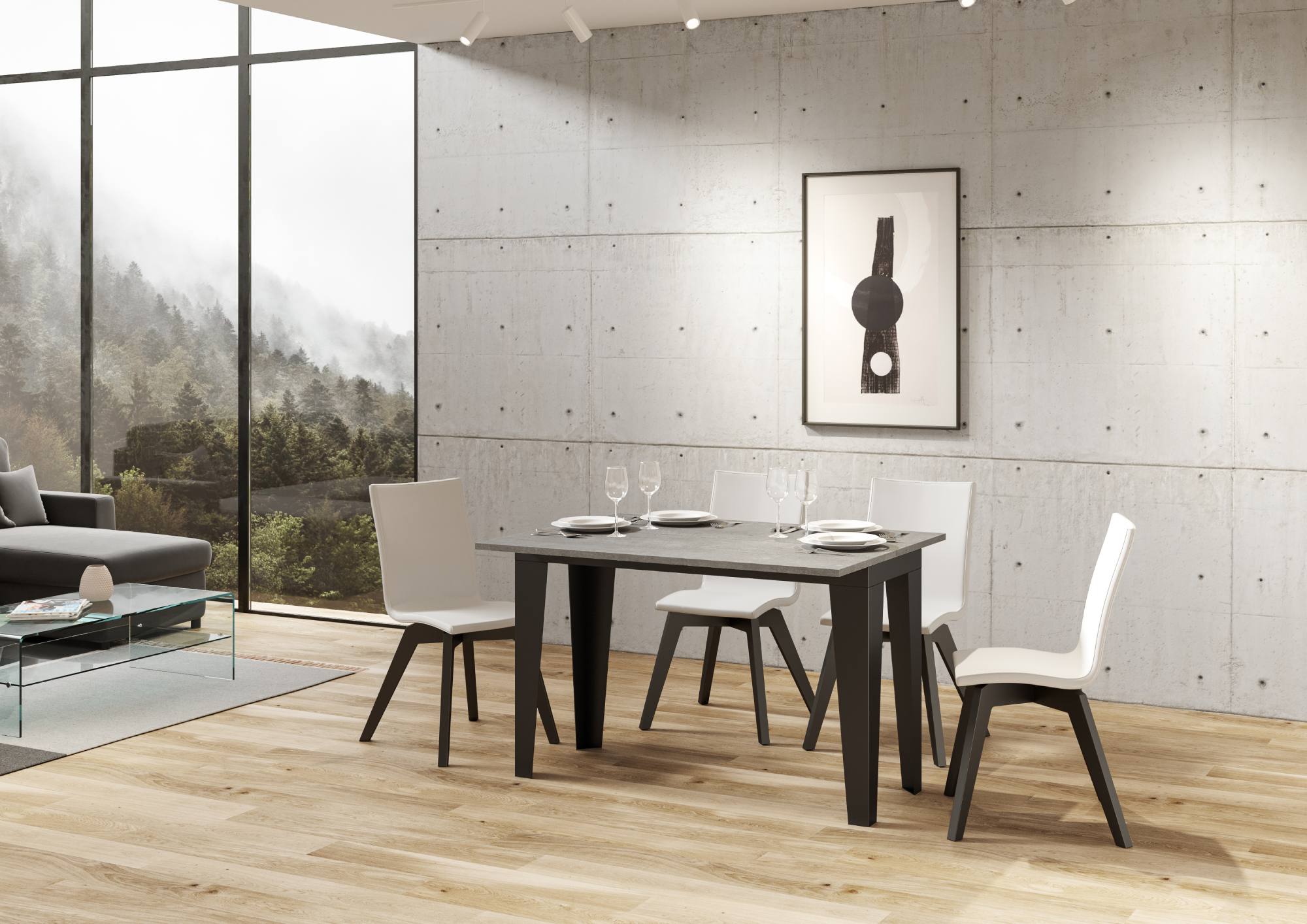 Tavolo Salvaspazio Allungabile 120/200x45/90x80/78 cm Flame Double Cemento