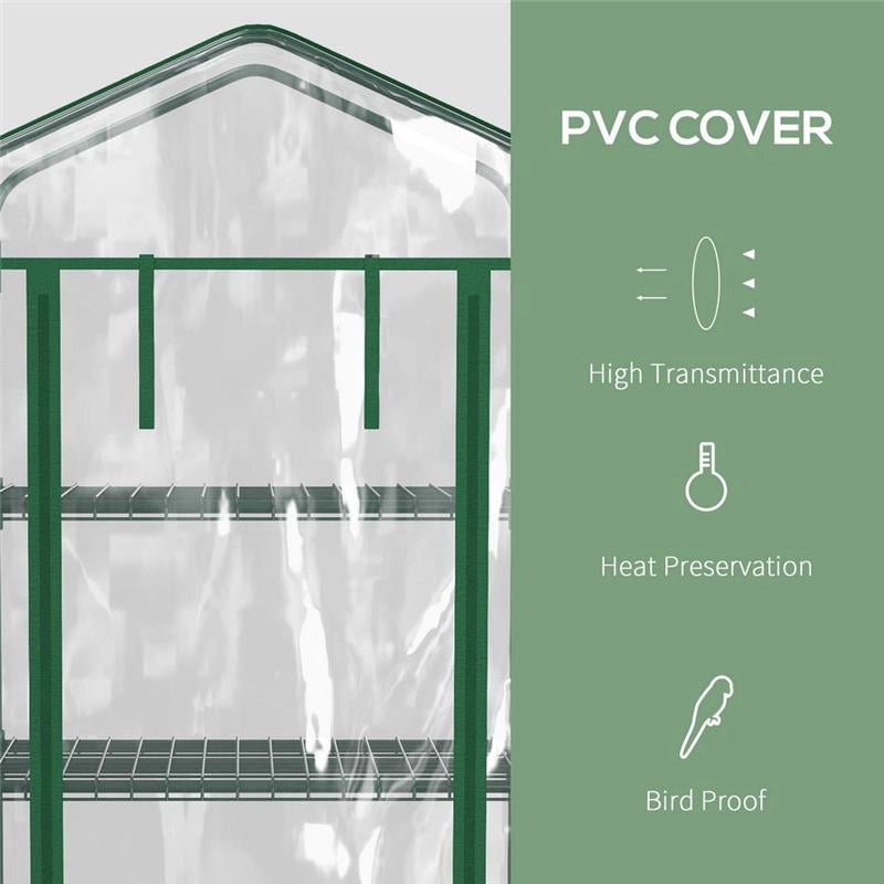 SERRA PER PIANTE VERTICALE CON SCAFFALE A 4 RIPIANI IN ACCIAIO E PVC BIANCO, 69X50X165CM