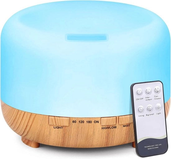 Diffusore di Aromaterapia con Comando a Distanza - Umidificatore con Illuminazione LED e Nebbia Fredda - Ideale per Camera da Letto e Ufficio