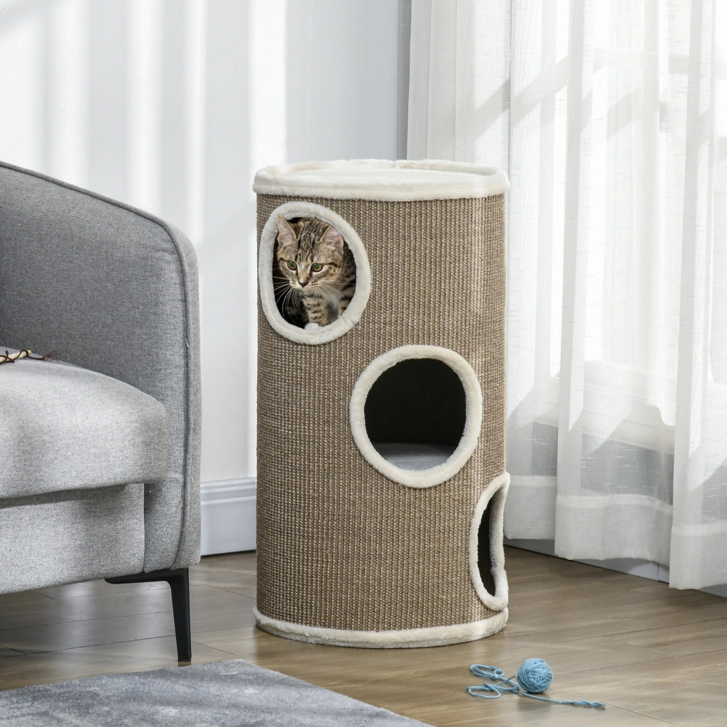 Cuccia per Gatti a 3 Livelli con Tiragraffi in Sisal e Peluche. ?38x70cm. Marrone