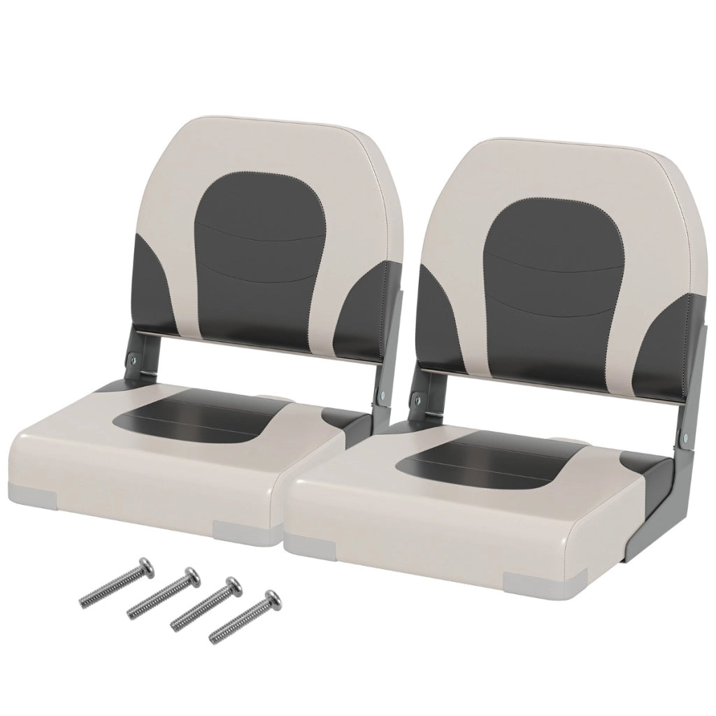 Set da 2 sedie da barca con rivestimento in pelle artificiale impermeabile, Sedia da capitano pieghevole imbottita Grigio-Sport acquatici
