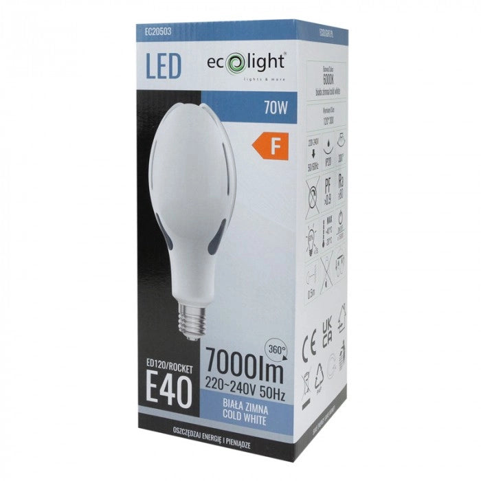 Lampadina LED E40 70W 7000lm 6000K 300° IP20 Ecolight