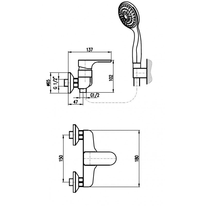YUKON miscelatore doccia con doccetta in ottone cromato