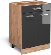 Mobiletto base per cucina R-Line, Antracite lucido, 60 cm con cassetto, senza piano di lavoro, per la libera combinazione all'interno di sistemi cucina modulari
