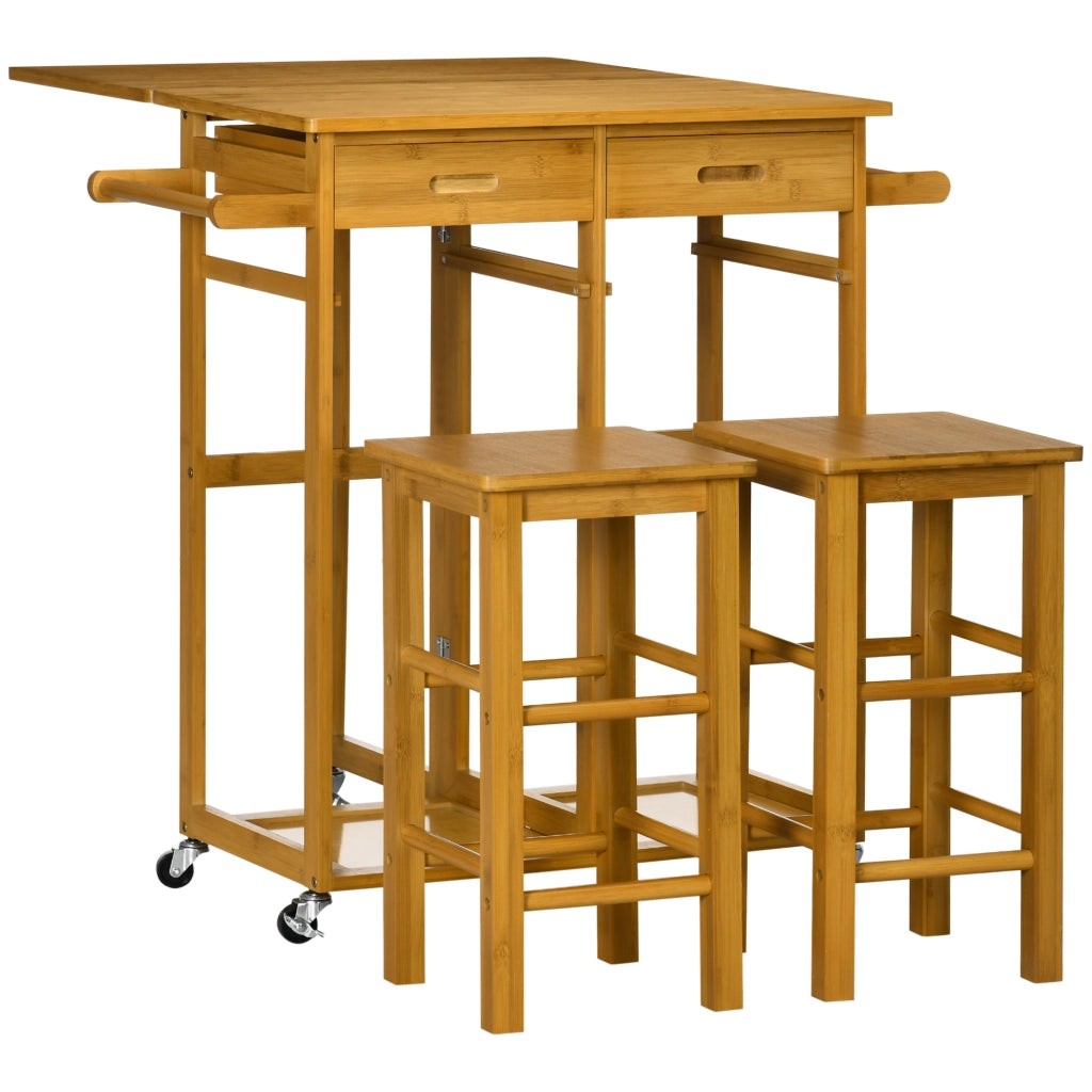 Set tavolo pieghevole con 2 sgabelli con ruote ¨C Xylo ¨C marrone 82,5x75,5x83,5 cm
