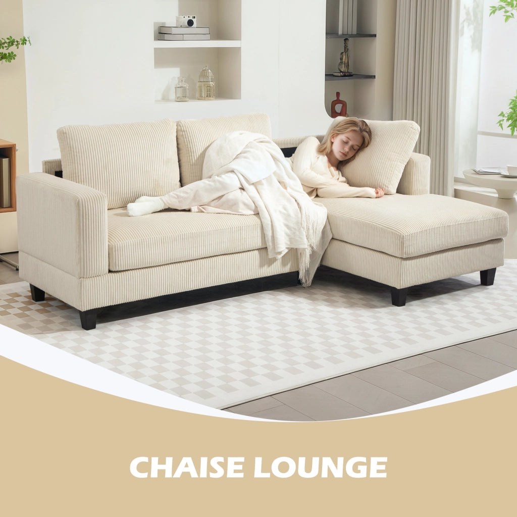 Divano Angolare 3 Posti con Chaise Longue ¨C Zephmum ¨C Velluto Antimacchia Beige 214 cm