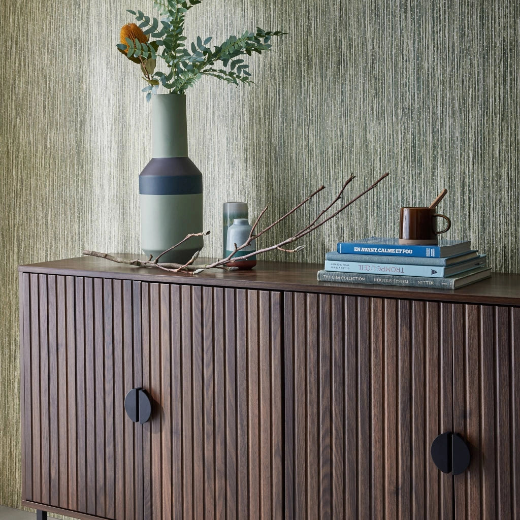 Credenza a 4 ante scanalata effetto legno, 157.5cm, marrone scuro