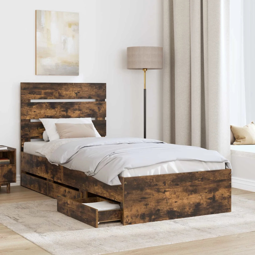 Struttura del letto con cassetto Rovere fumé 75 x 190 cm