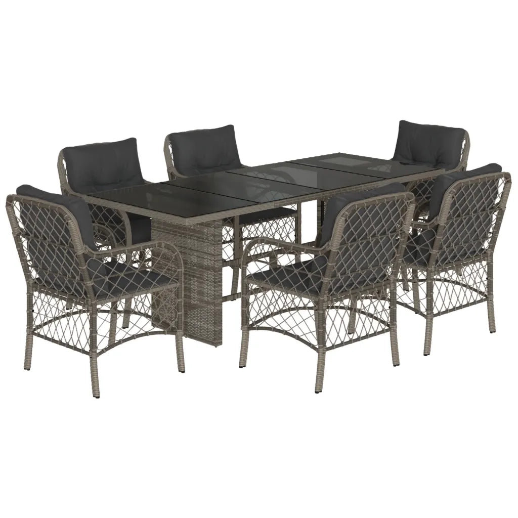 Set da Pranzo da Giardino 7 pz con Cuscini in Polyrattan Grigio