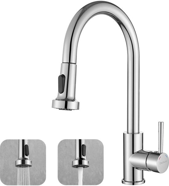 Kraan da bagno con rubinetto da cucina con alta curva 360° girevole in cromo
