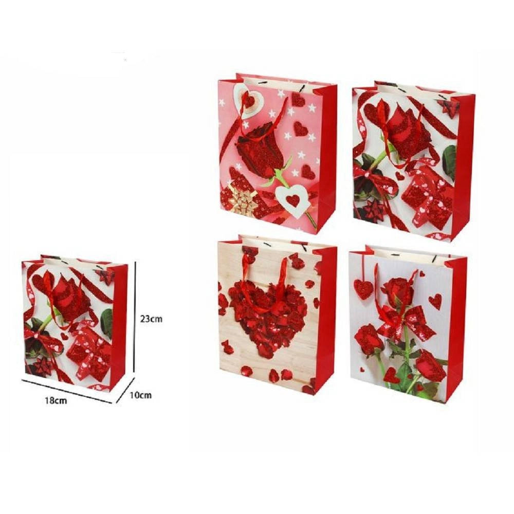 Trade Shop - Set 6 Pz. Buste Da Regalo 18x23x10cm Borsa San Valentino Rose Vari Modelli 71098 -